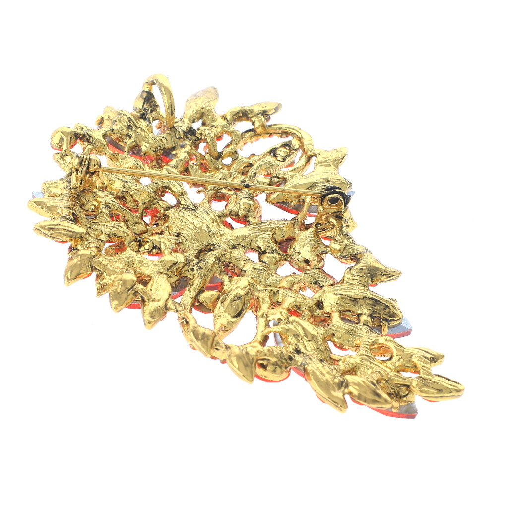 とわページ Gold Tone Metal Crystal Rhinestone Flower Brooch P1246-ORG