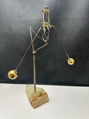 John De Mott Balancing Unicycle High Wire Circus Brass Signed Art Figurine Stone