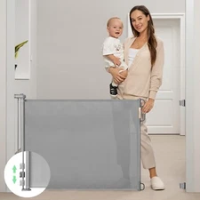 Extra Wide Retractable Safety Gate 41–71” for Baby & Pets – Grey, Indoor/Outdoor