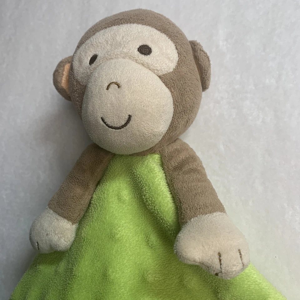 Cobertor de segurança Okie Dokie verde vison ponto e cetim marrom macaco brinquedo Lovie Lovey - Imagem 4 de 4