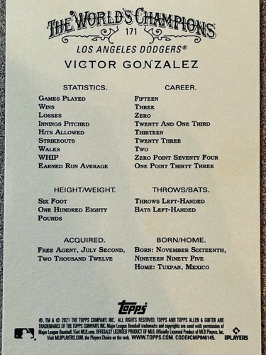 2021 Topps Allen & Ginter X Victor Gonzalez # 171 - Free Shipping Always! - Picture 2 of 2