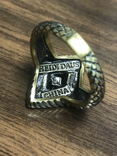 Vintage HEIDI DAUS Brass Tone Rombus Ring W/ Multi-Color Rhinestones - Picture 5 of 7