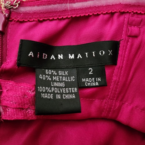 Aidan Mattox Dress Womens 2 Hot Pink Gold Silk Metallic Strapless Y2K Cocktail - Picture 9 of 9