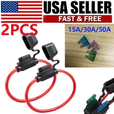 2Pcs Fuse Holder 10 Gauge In-Line Waterproof Auto ATC Blade 15A/30A/50A