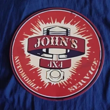 Metal Sign 8" Round Man Cave Wall Art Garage Bar Gas Station Oil John's Service