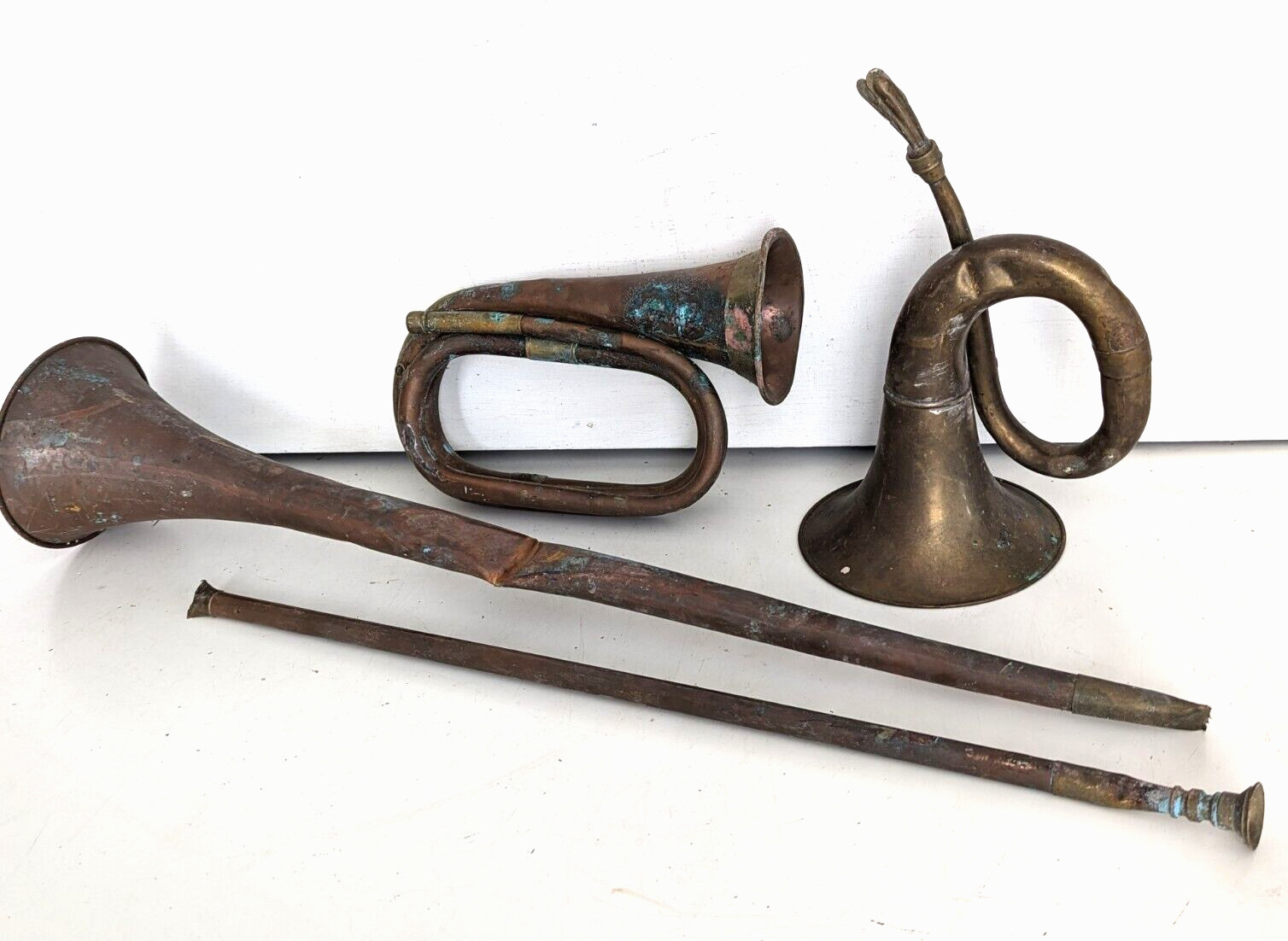 Antique Brass Copper Bugle Hunting Horn Job Lot - WW1 / WW2 Military ?