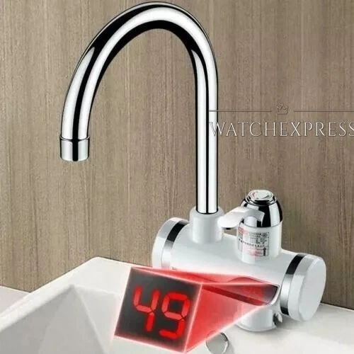 Rubinetto elettrico da 3300 W, Quick 360°, Scaldacqua Elettrico con Scaldabagno a LED, Indicatore di Temperatura per BagnoCucina