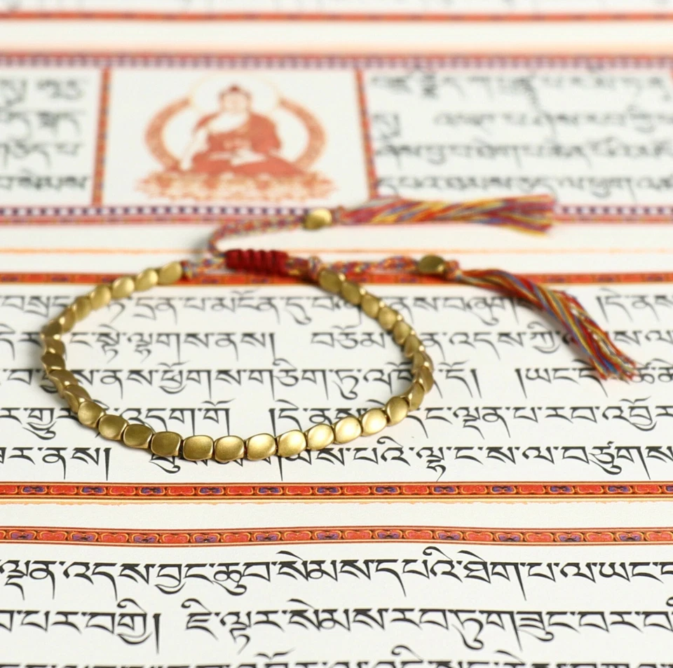 Tibetisches Glücksarmband Kupfer Perlen Handgefertigt Verstellbar Buddhistisch - Bild 2 von 4