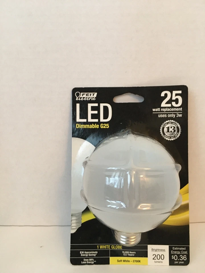 G25 2.5W 827 Dim Led2700K Frst, Part BPG2525/F/827/LED, by Feit Electric - Image 2 of 4