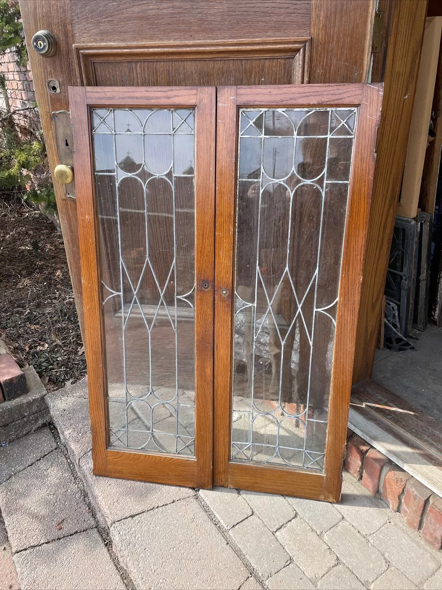 SG 3960 pair antique cabinet doors leaded glass 32 x 47.75 eBay