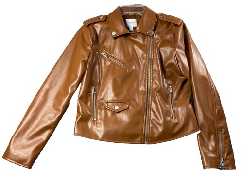 Nine West Faux Leather Moto Biker Jacket Women's Size Medium Brown - Picture 2 of 4