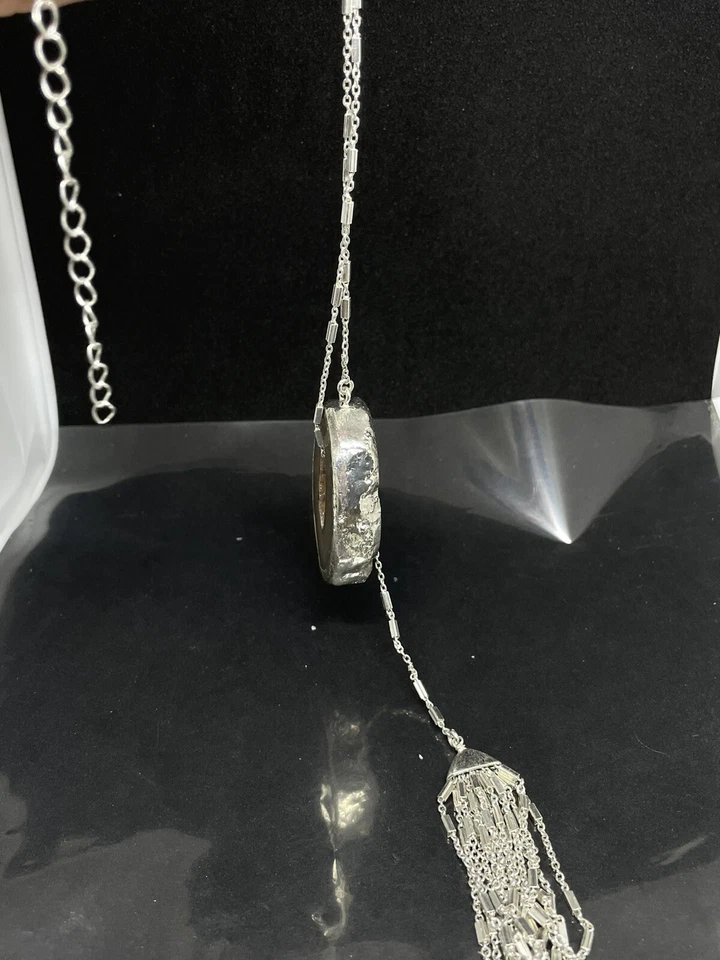 "Collar deslizante borla y cadena ágata druzy tono plata 32,5""-35,5""" Foto 3 de 4