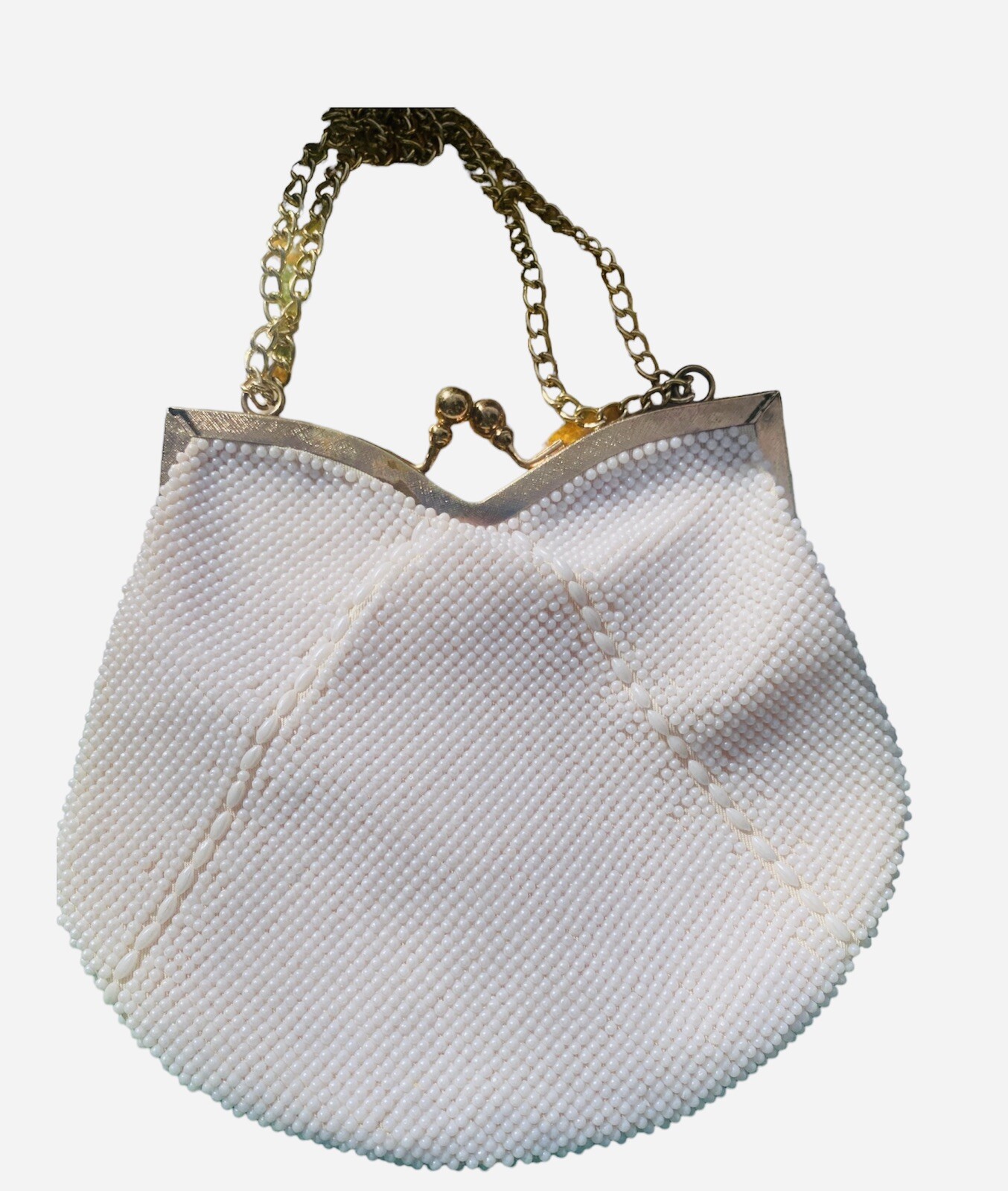 Rare Vintage Purse Lumered Corde Bead 1930-40's Ivory Pastel Beaded