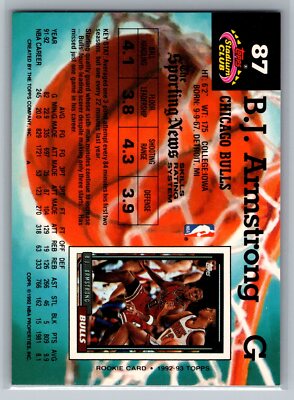 B.J. Armstrong 1992-93 Stadium Club BASKETBALL #87 Chicago Bulls