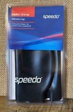 Speedo US Swimming 100 Silicone Swim Cap Adult 12  Up Black W/White Logo