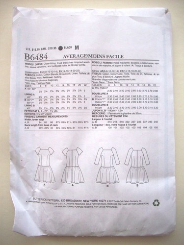 Vestido Columpio Cintura Caída Patrón 6484 Talla 6 8 10 12 14 SIN CORTAR - Imagen 2 de 2