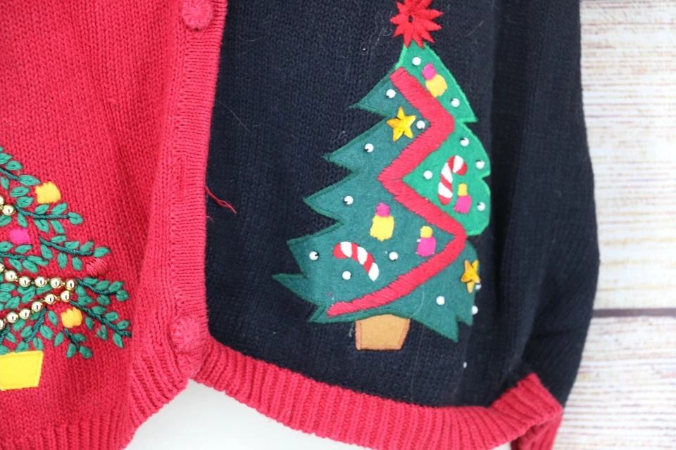 Chaleco Suéter Rojo Vintage Años 90 Para Mujer Talla Mediana Tejido Navidad Vacaciones Foto 4 de 4