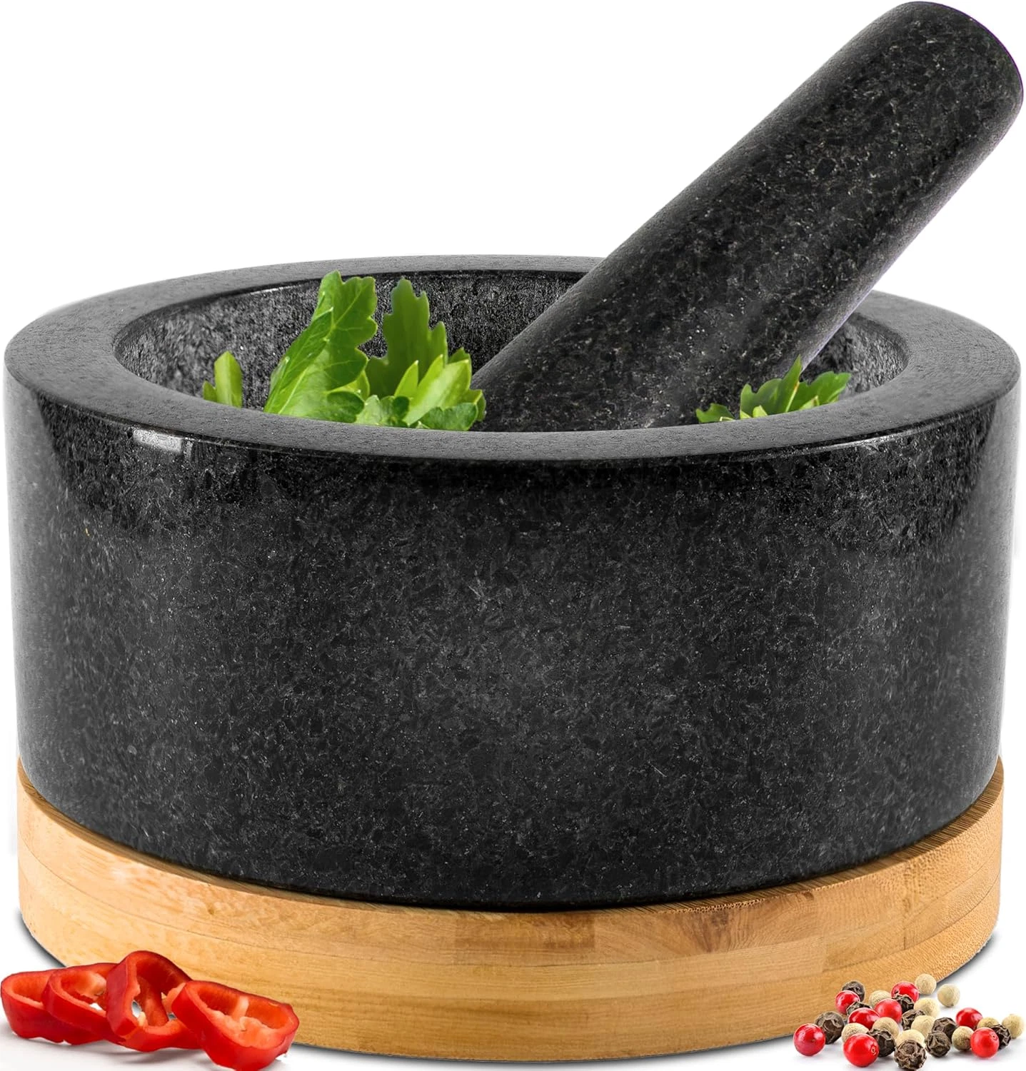 Extra Large Granite Mortar and Pestle Set with Bamboo Base, 4 Cups
Opens in a new window or tab