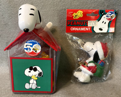 VTG Peanuts 50 yrs Anniv.-Snoopy Ornament-Kurt S. Adler & Candy Bonz Dispenser 