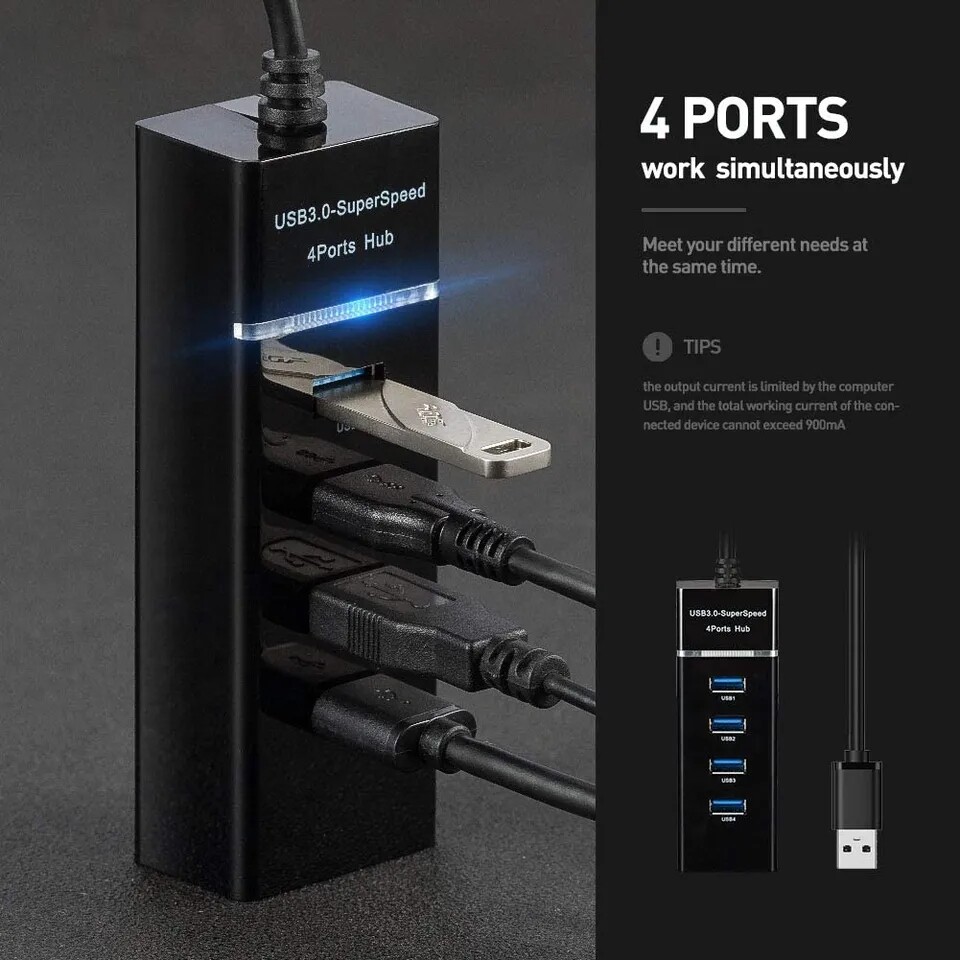4-Port USB 3.0 Hub for Laptop & PC - High-Speed Data Transfer & Extra Ports