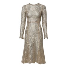 DOLCE & GABBANA Dress Gold Floral Lace Long Sleeves Fit & Flare s. IT36/US2/XS