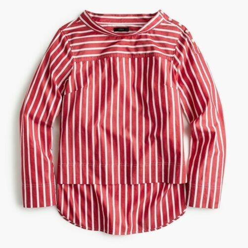 Haut J.Crew à Col Montant Rayé - Taille 00P - Coton Poplin Bleu Saphir - Neuf Avec étiquettes