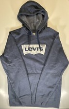 Levis Womens Small Graphic Logo Long Sleeve Hoodie Blue Sweatshirt Hood
