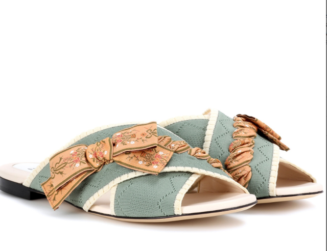 FENDI Flat Sandals Fabric Leather Cream Sage Green Bow Shoes Sz 9 / 39 RT: $700 | eBay