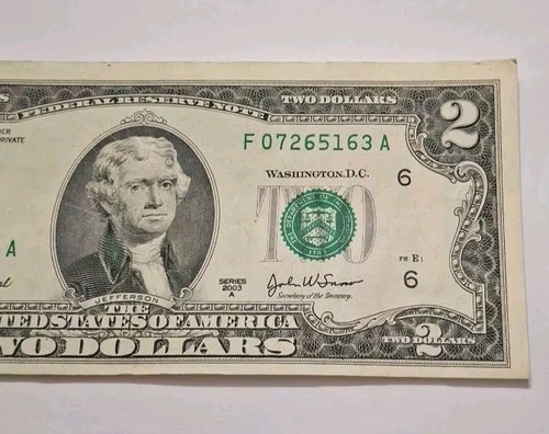 2003 Older Antique Vintage $2 Two Dollar Bill Circulated But Nice FREE SHI πΊπΈ - Picture 2 of 5