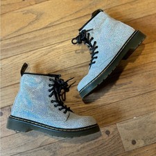 Dr. Martens Holographic Glitter Combat Boots  Silver Iridescent Lace-Up NWOT