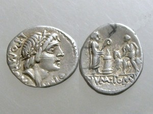 POMPONIA 6 SILVER DENARIUS___Roman Republic___SACRIFICE OF A GOAT