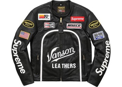 Supreme x Vanson Leathers Black Racing Jacket  Motorcycle Style Premium Quality