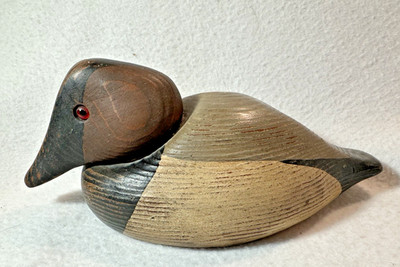 Signed WOODEN CANVAS BACK DUCK DECOY - S.P. CLARK '80