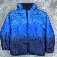 EDDIE BAUER Jacket Boy Medium 10/12 Reversible Fleece Hoodie Full Zip Coat Blue