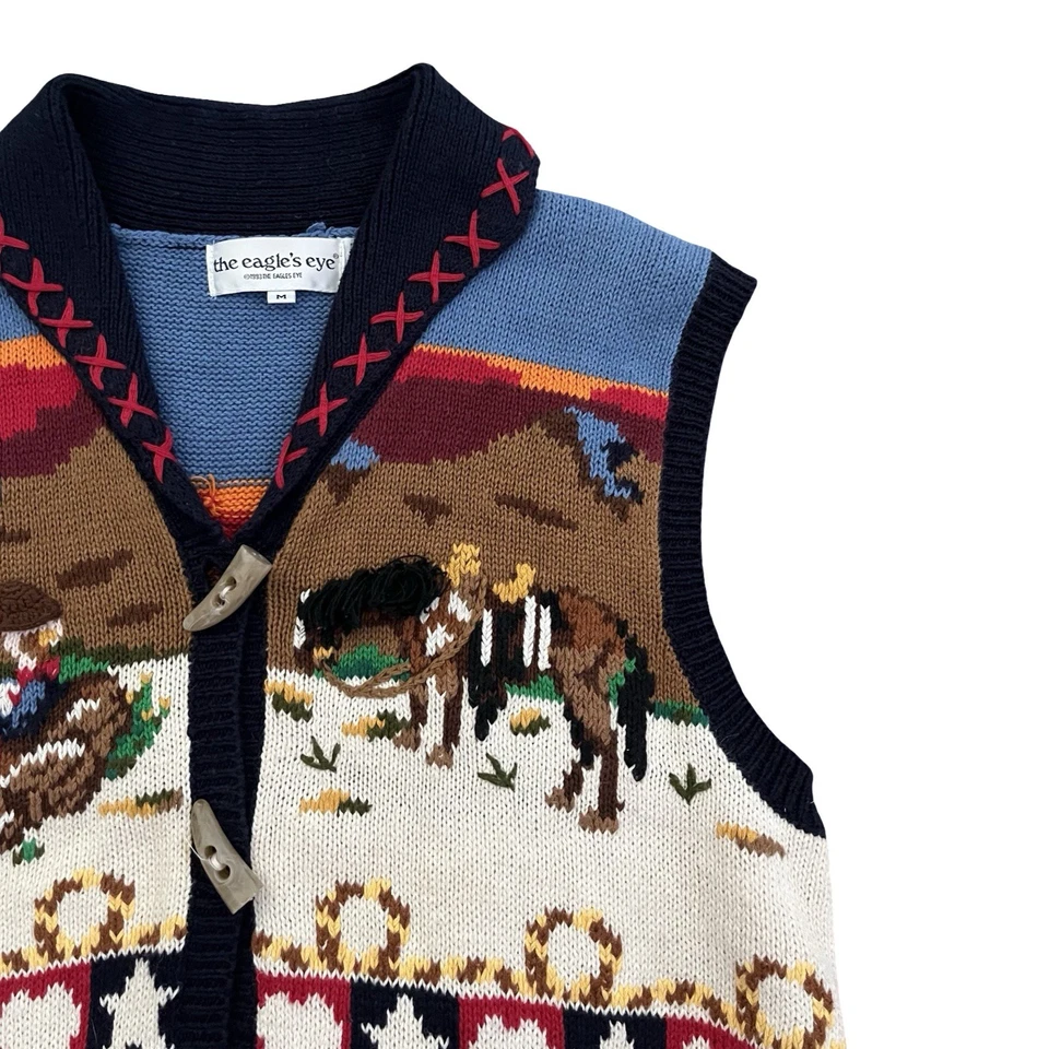 The Eagles Eye 1993 90s Cowboy Horse Western Vest Size M Christmas Ugly Sweater - Image 4 of 4