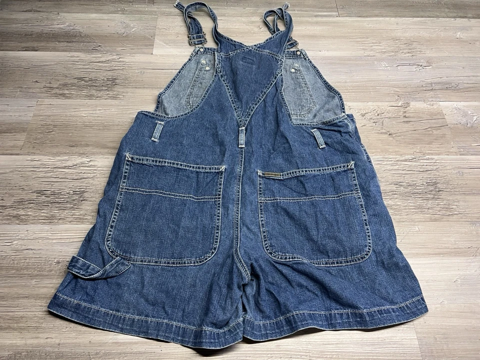 Vintage Calvin Klein Bib Overalls Shorts Jeans Denim Womens L Double Stone Wash - Image 2 of 4