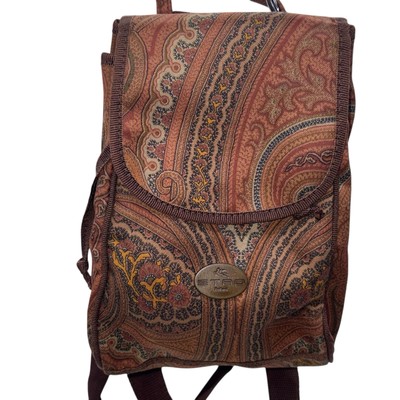 ETRO Mini Backpack Bag All-over Paisley Pattern Nylon Brown  display picture 3