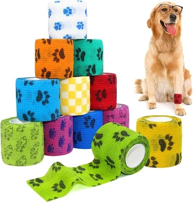 AURORAYER 12 Stück Selbsthaftende Bandage Hund Vet Verband Elastische Selbstklebender