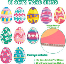 10 Pcs Easter Yard Signs Stakes Easter Decorations Outdoor Waterproof Yard De...