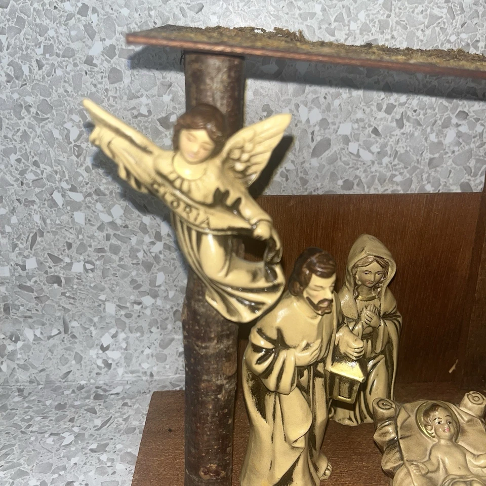 Belén Mid Century 11 piezas plástico compuesto marrón bronceado hecho en Japón 1 defecto Foto 2 de 4