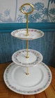 3 tier china cake stand  Part Mismatched floral plates by Paragon china