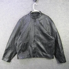Hot Leathers Jacket Mens 48 Black Leather Biker Motorcycle Zip Pockets Classic