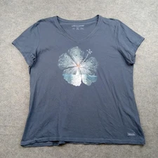 Life Is Good Shirt Womens XL Blue Crusher V Neck Hibiscus Sailboat Graphic