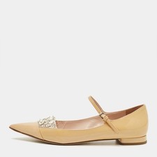 Miu Miu Size 36 Beige Patent Leather Ballet Flats