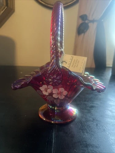Fenton Glass Basket Handpainted With Handle
