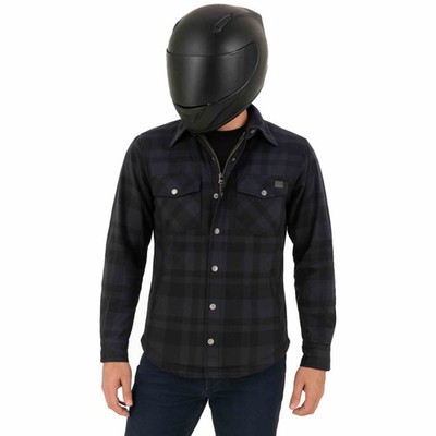 Motorrad Hemd Herren   Flanell Biker Jacke mit Aramid Schutz & Protektoren Grau