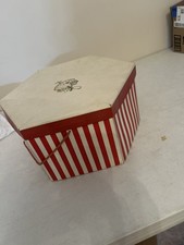 Vintage 1950's Hexagon Hat Box, Red Candy Stripe