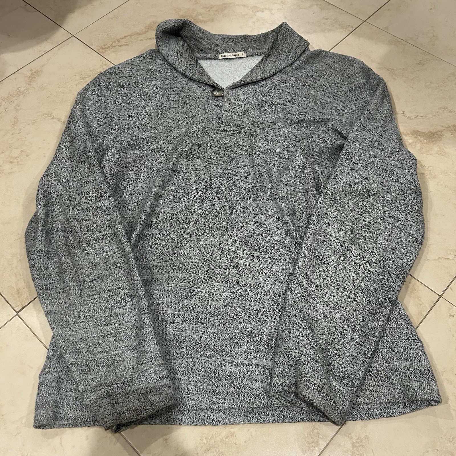 Marine Layer Sweater Mens Large Gray Shawl Collar Sweatshirt Button Top