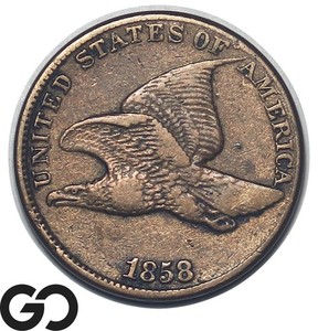 1858 Flying Eagle Cent Penny, Large Letters, Choice VF++/XF