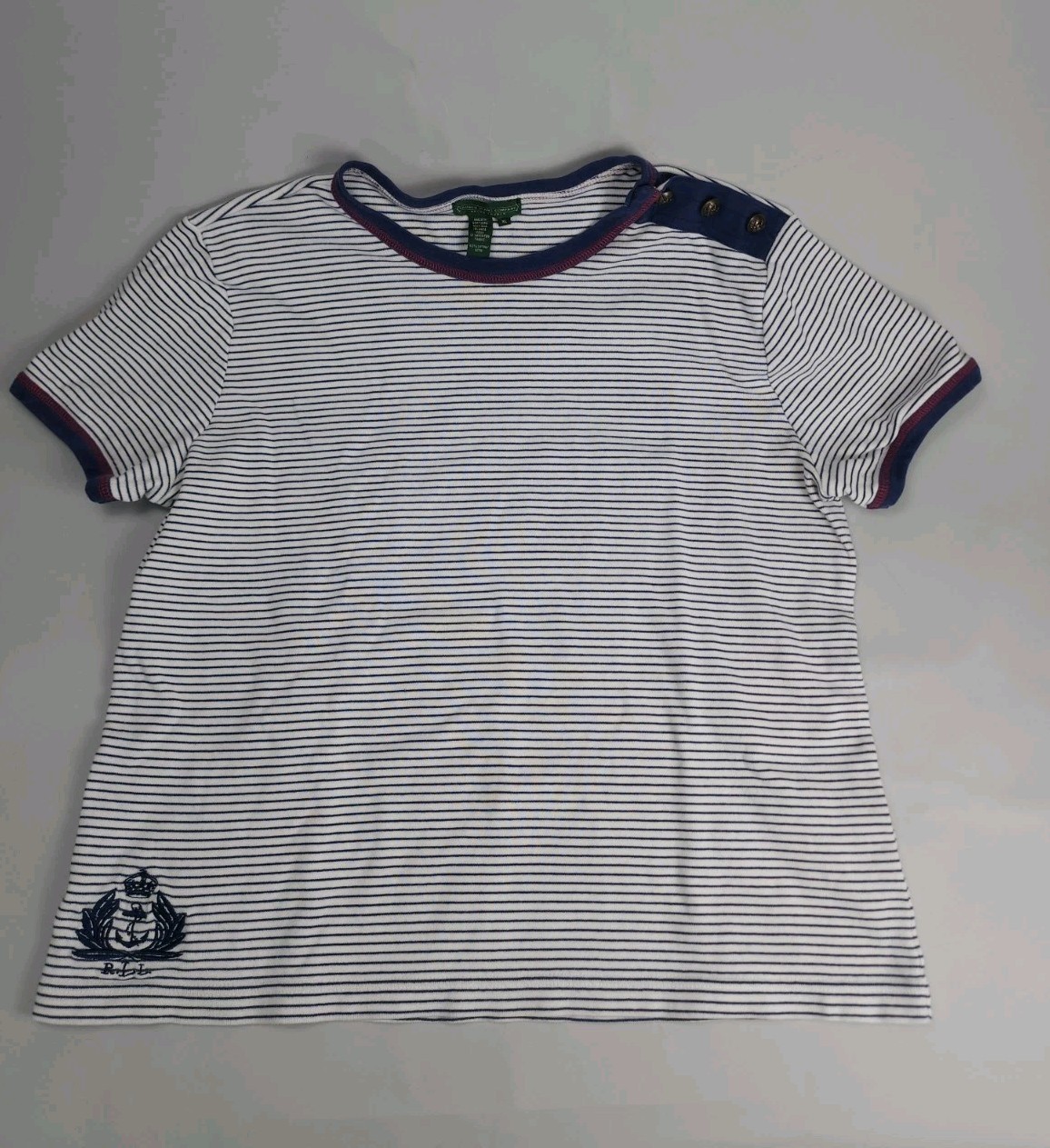 VTG  2000s Ralph Lauren Jeans Co Women XL Stripe Button Coastal Preppy Tee Shirt